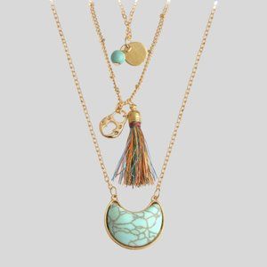 Boho Gold Turquoise Tassel Necklace